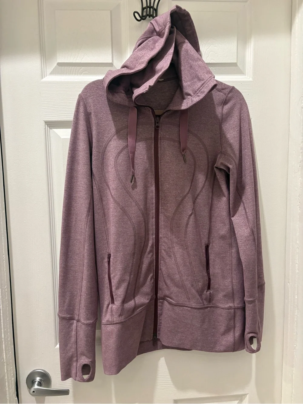 Lululemon Hooded Define Jacket Heathered Mauve Plum Size 8 Full Zip Thumbholes